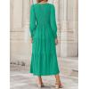 imageZESICA Womens Casual Long Sleeve Crew Neck High Waist Smocked Flowy Tiered Midi DressGreen