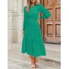 imageZESICA Womens Casual Long Sleeve Crew Neck High Waist Smocked Flowy Tiered Midi DressGreen