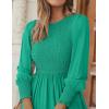 imageZESICA Womens Casual Long Sleeve Crew Neck High Waist Smocked Flowy Tiered Midi DressGreen