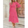 imageZESICA Womens Casual Long Sleeve Crew Neck High Waist Smocked Flowy Tiered Midi DressHotpink