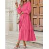 imageZESICA Womens Casual Long Sleeve Crew Neck High Waist Smocked Flowy Tiered Midi DressHotpink