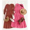 imageZESICA Womens Casual Long Sleeve Crew Neck High Waist Smocked Flowy Tiered Midi DressHotpink