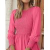 imageZESICA Womens Casual Long Sleeve Crew Neck High Waist Smocked Flowy Tiered Midi DressHotpink