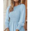 imageZESICA Womens Casual Long Sleeve Crew Neck High Waist Smocked Flowy Tiered Midi DressLightblue