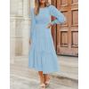 imageZESICA Womens Casual Long Sleeve Crew Neck High Waist Smocked Flowy Tiered Midi DressLightblue