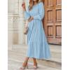 imageZESICA Womens Casual Long Sleeve Crew Neck High Waist Smocked Flowy Tiered Midi DressLightblue