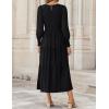 imageZESICA Womens Casual Long Sleeve Crew Neck High Waist Smocked Flowy Tiered Midi DressPureblack