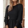 imageZESICA Womens Casual Long Sleeve Crew Neck High Waist Smocked Flowy Tiered Midi DressPureblack