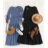 imageZESICA Womens Casual Long Sleeve Crew Neck High Waist Smocked Flowy Tiered Midi DressPureblack