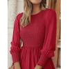 imageZESICA Womens Casual Long Sleeve Crew Neck High Waist Smocked Flowy Tiered Midi DressRed