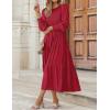 imageZESICA Womens Casual Long Sleeve Crew Neck High Waist Smocked Flowy Tiered Midi DressRed