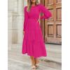 imageZESICA Womens Casual Long Sleeve Crew Neck High Waist Smocked Flowy Tiered Midi DressRose