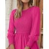 imageZESICA Womens Casual Long Sleeve Crew Neck High Waist Smocked Flowy Tiered Midi DressRose