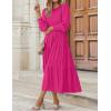 imageZESICA Womens Casual Long Sleeve Crew Neck High Waist Smocked Flowy Tiered Midi DressRose