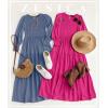 imageZESICA Womens Casual Long Sleeve Crew Neck High Waist Smocked Flowy Tiered Midi DressRose