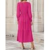 imageZESICA Womens Casual Long Sleeve Crew Neck High Waist Smocked Flowy Tiered Midi DressRose