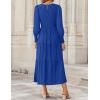 imageZESICA Womens Casual Long Sleeve Crew Neck High Waist Smocked Flowy Tiered Midi DressRoyalblue