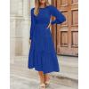 imageZESICA Womens Casual Long Sleeve Crew Neck High Waist Smocked Flowy Tiered Midi DressRoyalblue