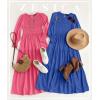 imageZESICA Womens Casual Long Sleeve Crew Neck High Waist Smocked Flowy Tiered Midi DressRoyalblue