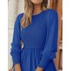 imageZESICA Womens Casual Long Sleeve Crew Neck High Waist Smocked Flowy Tiered Midi DressRoyalblue