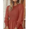 imageZESICA Womens Casual Long Sleeve Crew Neck High Waist Smocked Flowy Tiered Midi DressRust