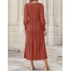 imageZESICA Womens Casual Long Sleeve Crew Neck High Waist Smocked Flowy Tiered Midi DressRust