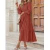 imageZESICA Womens Casual Long Sleeve Crew Neck High Waist Smocked Flowy Tiered Midi DressRust