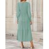 imageZESICA Womens Casual Long Sleeve Crew Neck High Waist Smocked Flowy Tiered Midi DressSage
