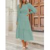 imageZESICA Womens Casual Long Sleeve Crew Neck High Waist Smocked Flowy Tiered Midi DressSage