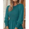 imageZESICA Womens Casual Long Sleeve Crew Neck High Waist Smocked Flowy Tiered Midi DressTealgreen