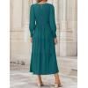 imageZESICA Womens Casual Long Sleeve Crew Neck High Waist Smocked Flowy Tiered Midi DressTealgreen