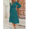 imageZESICA Womens Casual Long Sleeve Crew Neck High Waist Smocked Flowy Tiered Midi DressTealgreen