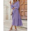imageZESICA Womens Casual Long Sleeve Crew Neck High Waist Smocked Flowy Tiered Midi DressViolet