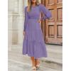 imageZESICA Womens Casual Long Sleeve Crew Neck High Waist Smocked Flowy Tiered Midi DressViolet
