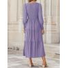 imageZESICA Womens Casual Long Sleeve Crew Neck High Waist Smocked Flowy Tiered Midi DressViolet