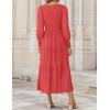 imageZESICA Womens Casual Long Sleeve Crew Neck High Waist Smocked Flowy Tiered Midi DressWatermelonred