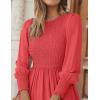 imageZESICA Womens Casual Long Sleeve Crew Neck High Waist Smocked Flowy Tiered Midi DressWatermelonred