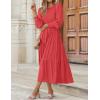 imageZESICA Womens Casual Long Sleeve Crew Neck High Waist Smocked Flowy Tiered Midi DressWatermelonred