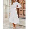 imageZESICA Womens Casual Long Sleeve Crew Neck High Waist Smocked Flowy Tiered Midi DressWhite