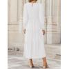 imageZESICA Womens Casual Long Sleeve Crew Neck High Waist Smocked Flowy Tiered Midi DressWhite
