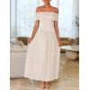 imageZESICA Womens Off The Shoulder Maxi Dress 2025 Summer Sleeveless Casual Slim Swing Pleated Formal Party DressesApricot