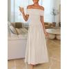 imageZESICA Womens Off The Shoulder Maxi Dress 2025 Summer Sleeveless Casual Slim Swing Pleated Formal Party DressesApricot