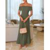 imageZESICA Womens Off The Shoulder Maxi Dress 2025 Summer Sleeveless Casual Slim Swing Pleated Formal Party DressesArmy Green