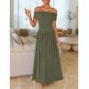 imageZESICA Womens Off The Shoulder Maxi Dress 2025 Summer Sleeveless Casual Slim Swing Pleated Formal Party DressesArmy Green