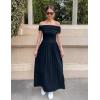 imageZESICA Womens Off The Shoulder Maxi Dress 2025 Summer Sleeveless Casual Slim Swing Pleated Formal Party DressesBlack