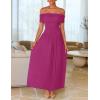 imageZESICA Womens Off The Shoulder Maxi Dress 2025 Summer Sleeveless Casual Slim Swing Pleated Formal Party DressesDragon Fruit