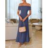 imageZESICA Womens Off The Shoulder Maxi Dress 2025 Summer Sleeveless Casual Slim Swing Pleated Formal Party DressesDusty Blue