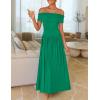 imageZESICA Womens Off The Shoulder Maxi Dress 2025 Summer Sleeveless Casual Slim Swing Pleated Formal Party DressesGreen