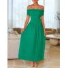 imageZESICA Womens Off The Shoulder Maxi Dress 2025 Summer Sleeveless Casual Slim Swing Pleated Formal Party DressesGreen