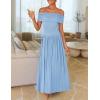 imageZESICA Womens Off The Shoulder Maxi Dress 2025 Summer Sleeveless Casual Slim Swing Pleated Formal Party DressesLight Blue
